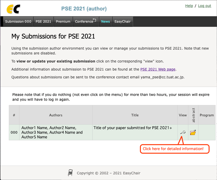 screen capture of easy chair submission list page